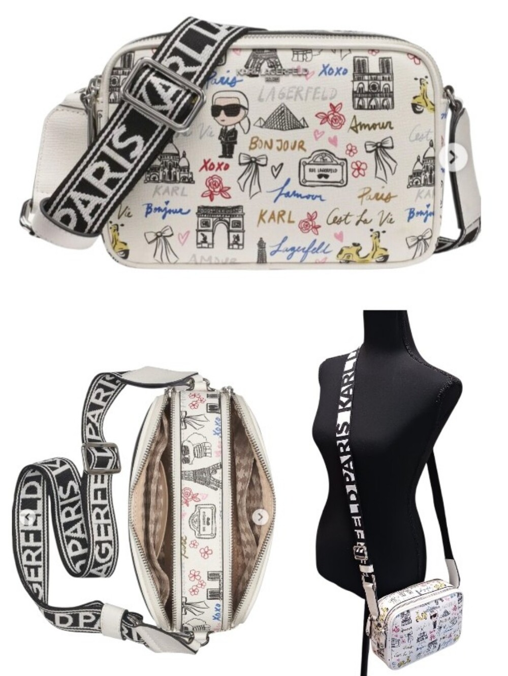 Karl Lagerfeld Maybelle Crossbody Camera Bag Amour Paris Vespa Cest La Vie HTF